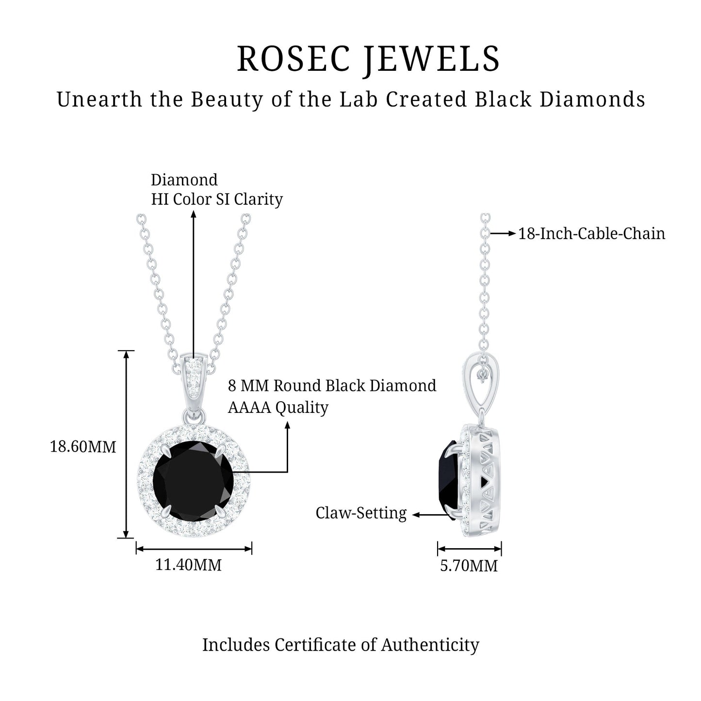 2 Carat Round Lab Created Black Diamond Halo Pendant with White Diamond