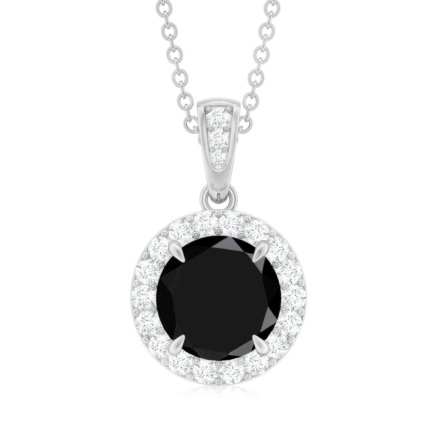 2 Carat Round Lab Created Black Diamond Halo Pendant with White Diamond