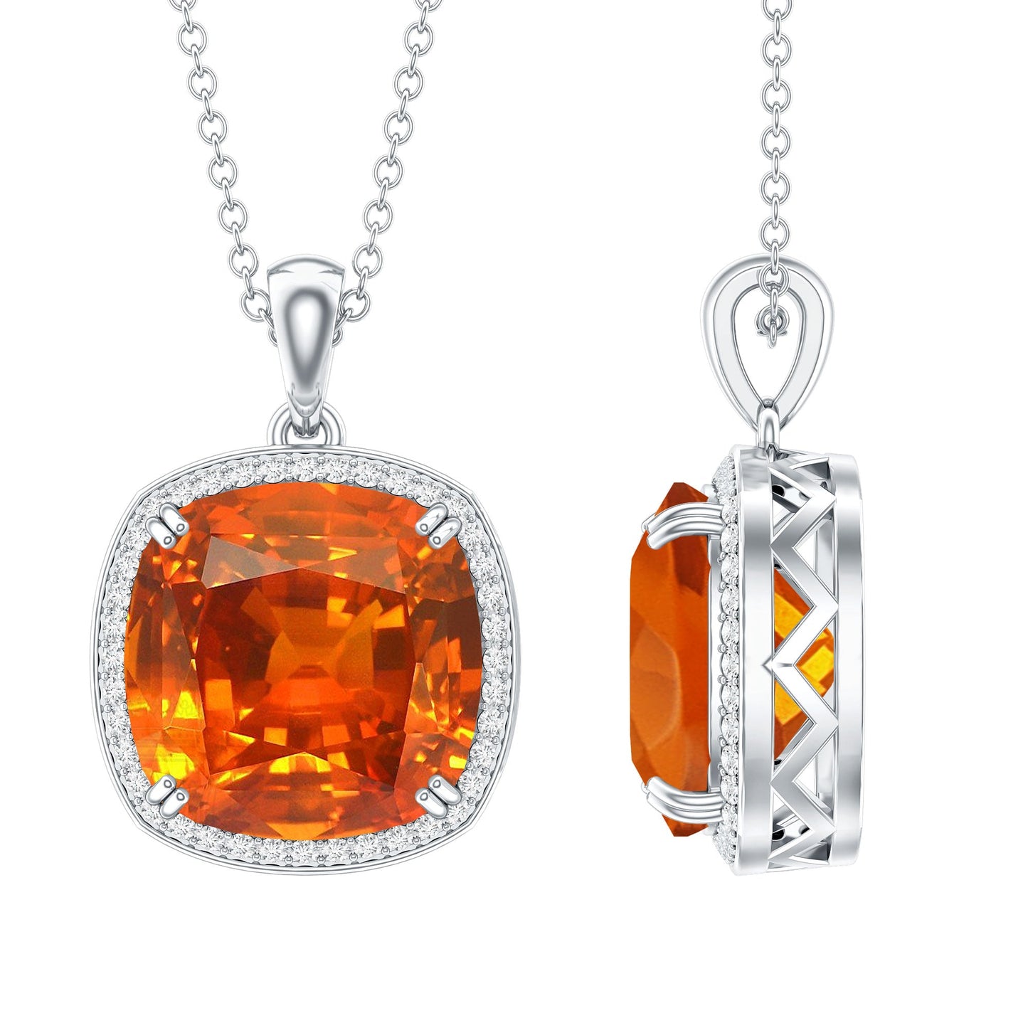 Lab Created Orange Sapphire Statement Necklace With Chain
