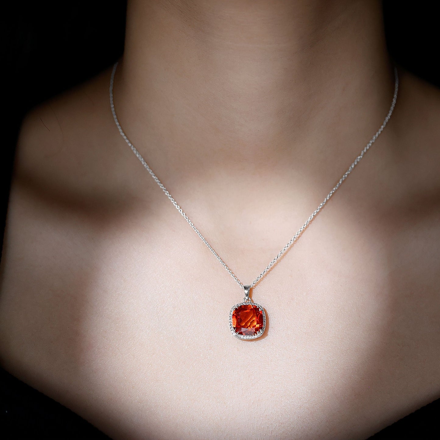 Lab Created Orange Sapphire Statement Necklace With Chain