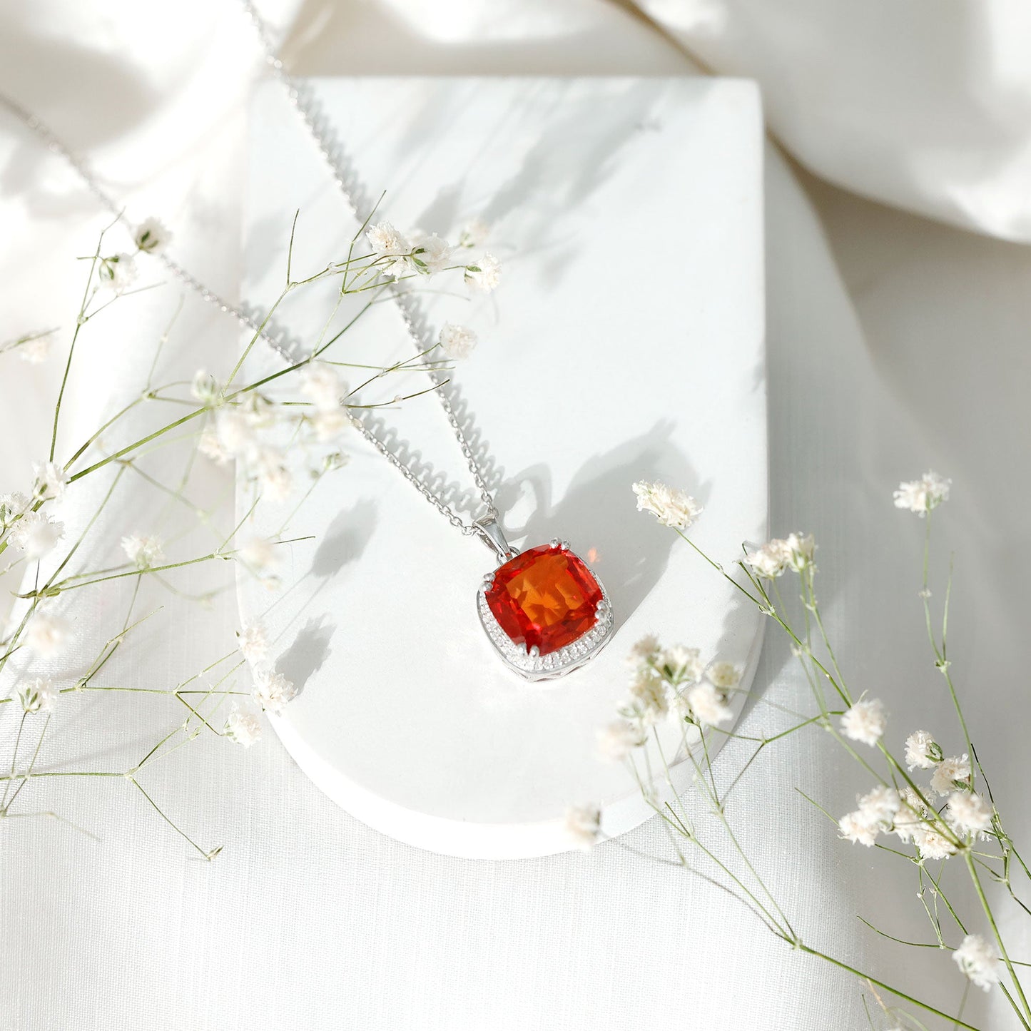 Lab Created Orange Sapphire Statement Necklace With Chain