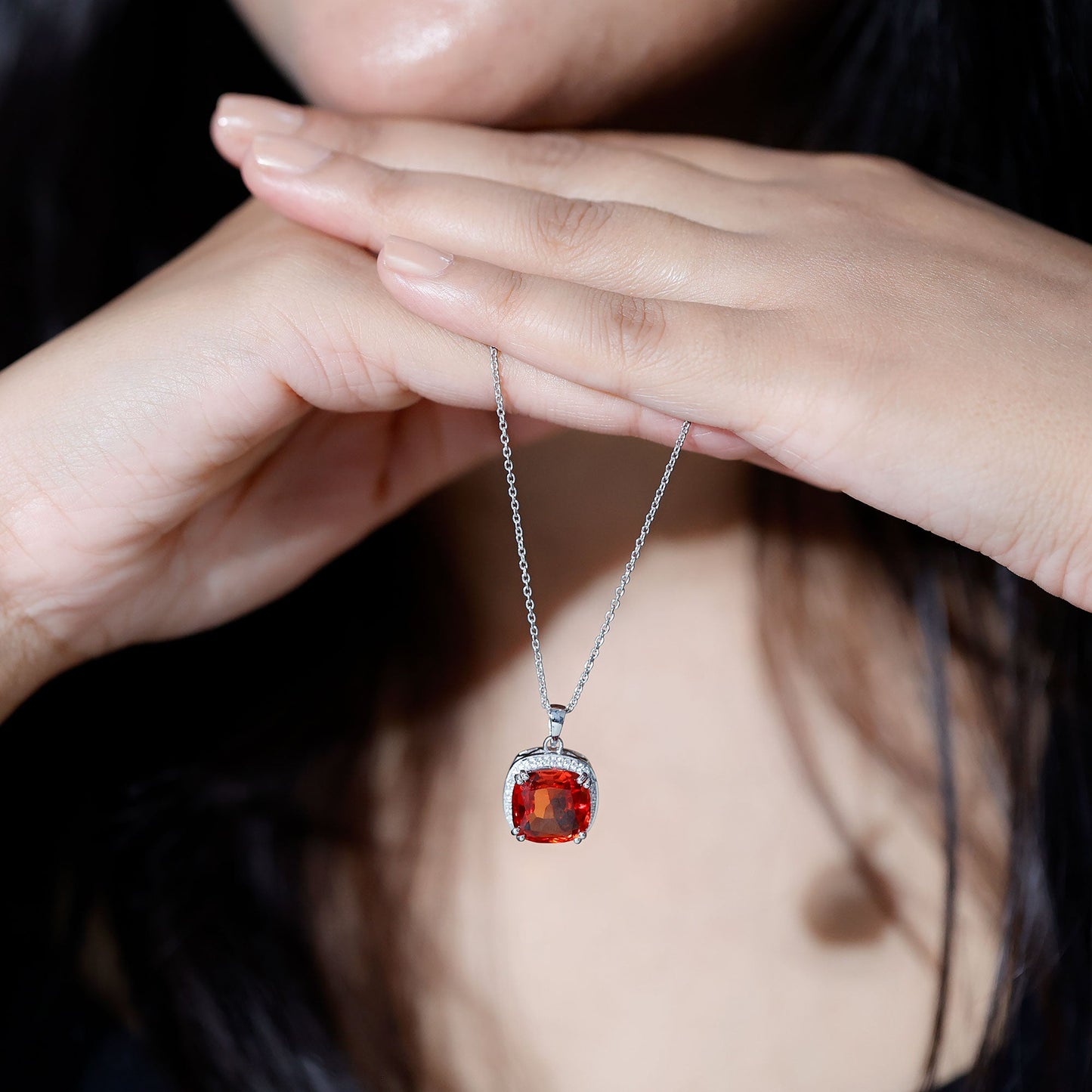 Lab Created Orange Sapphire Statement Necklace With Chain