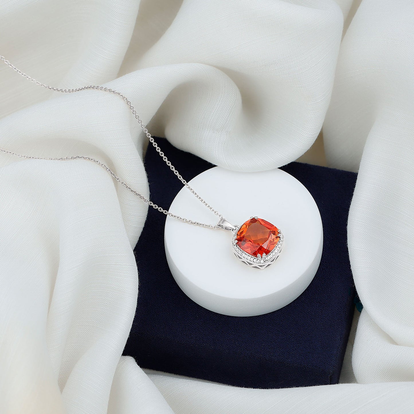 Lab Created Orange Sapphire Statement Necklace With Chain