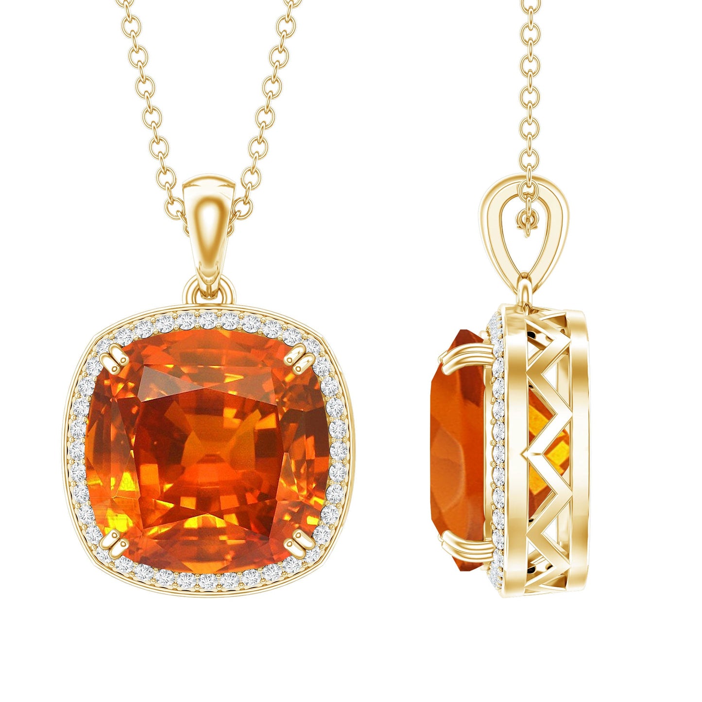 Lab Created Orange Sapphire Statement Necklace With Chain