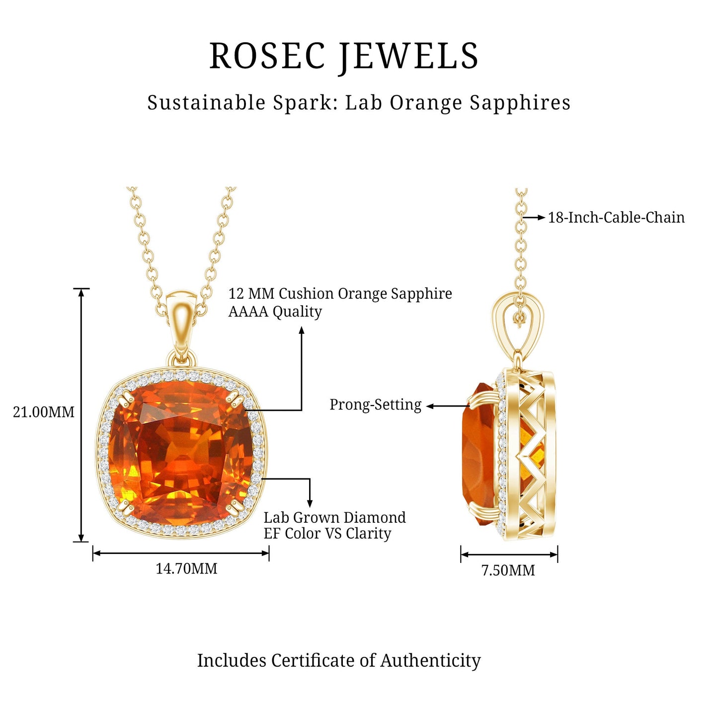 Lab Created Orange Sapphire Statement Necklace With Chain
