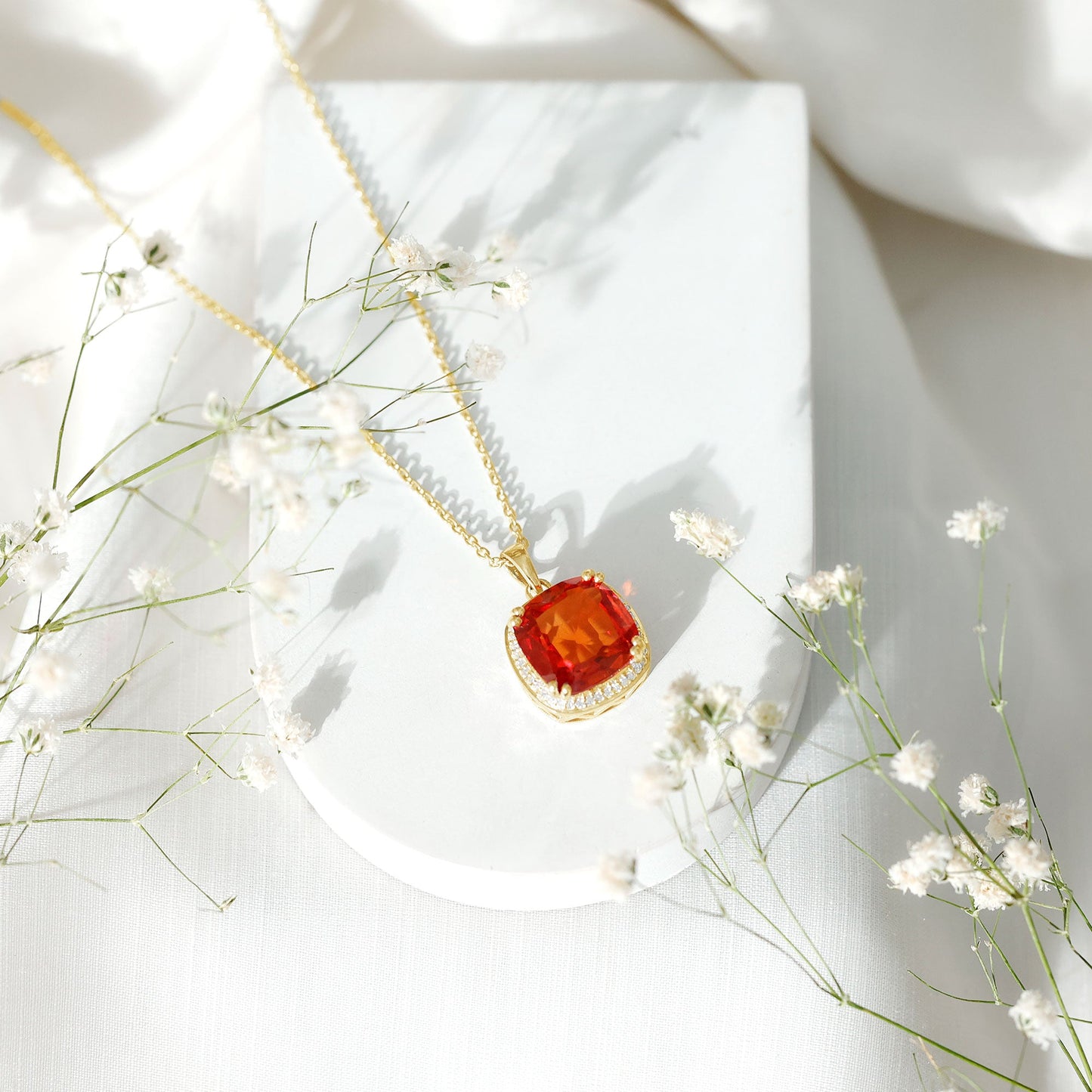 Lab Created Orange Sapphire Statement Necklace With Chain