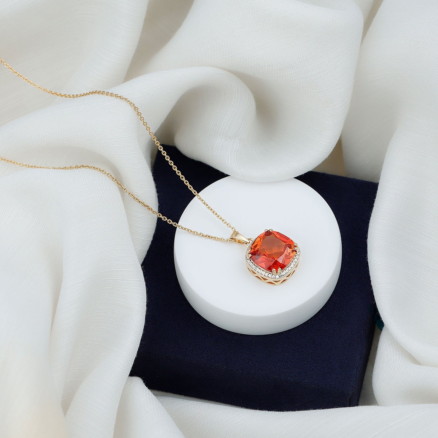 Lab Created Orange Sapphire Statement Necklace With Chain