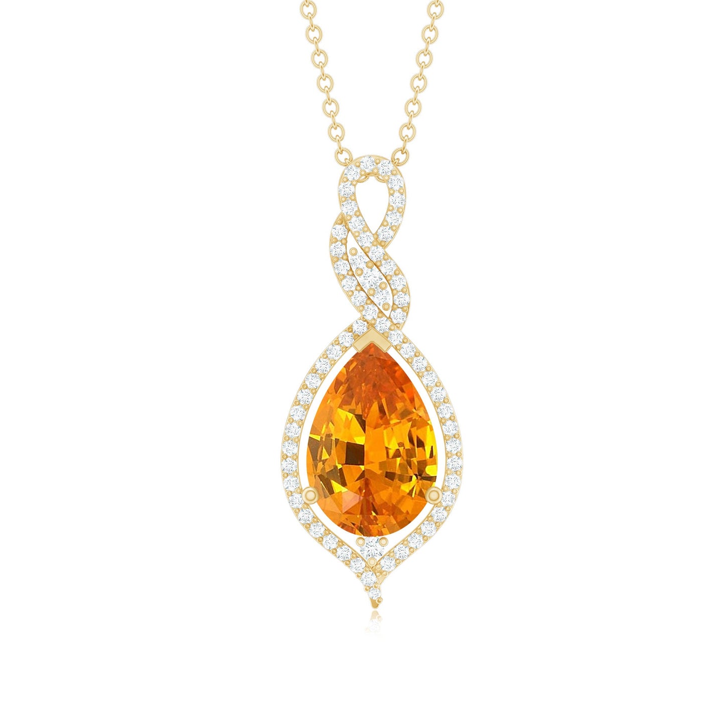 Created Orange Sapphire and Diamond Teardrop Dangle Pendant
