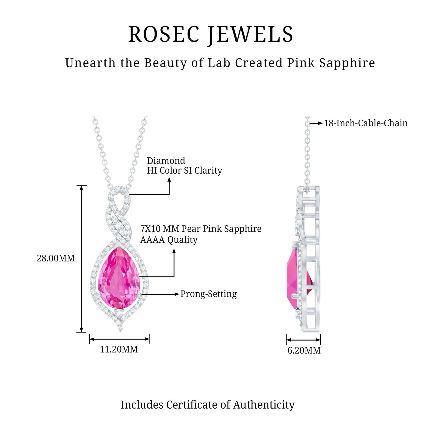 Pear Cut Created Pink Sapphire and Diamond Teardrop Pendant