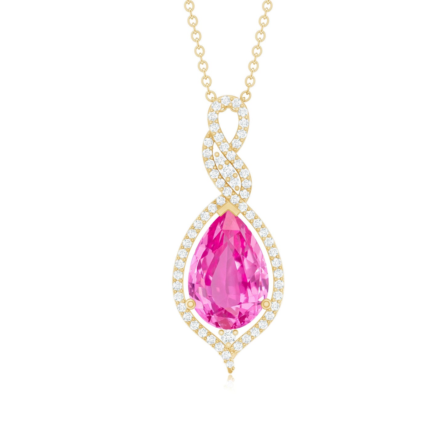 Pear Cut Created Pink Sapphire and Diamond Teardrop Pendant