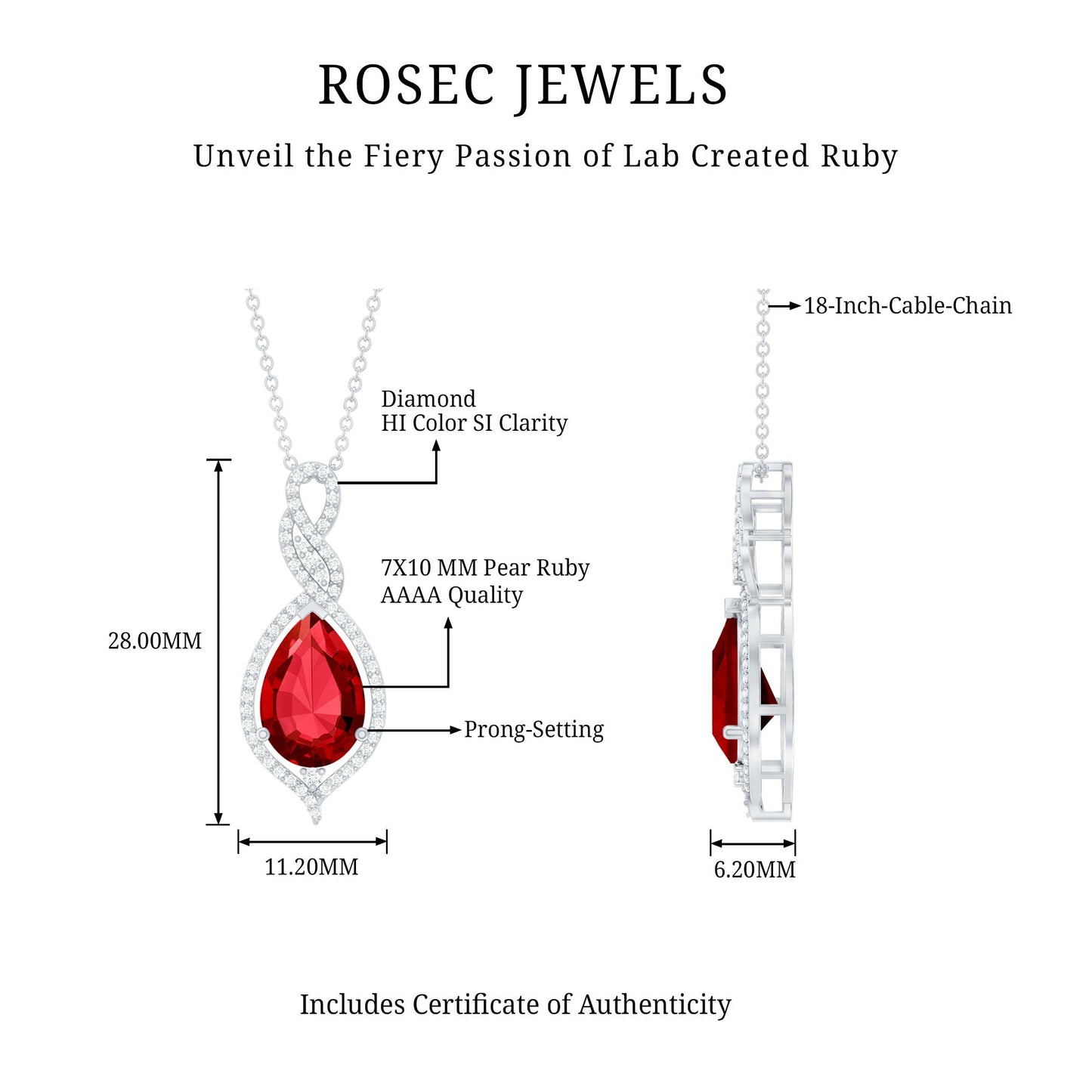 Created Ruby Teardrop Dangle Pendant with Diamond Accent
