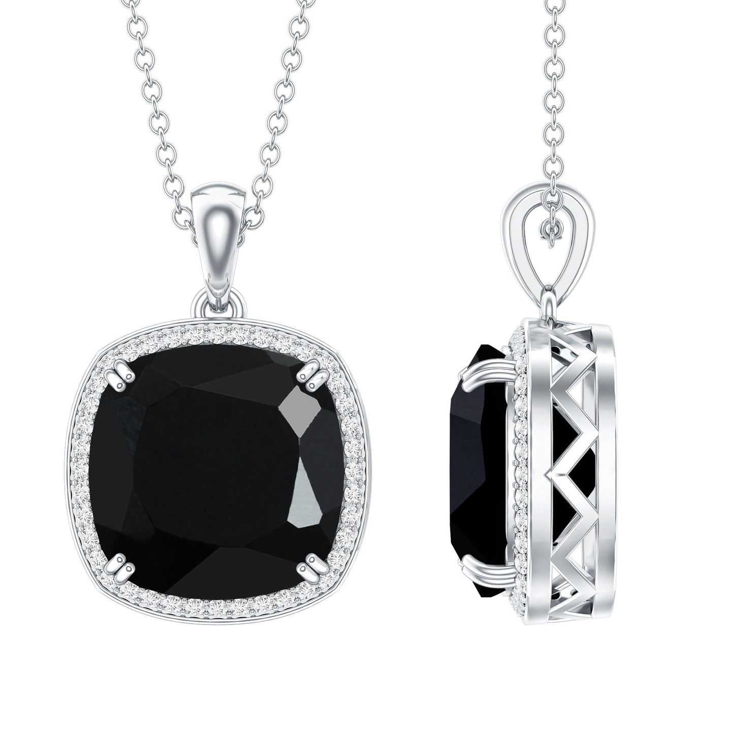 Lab Grown 12MM Black Diamond Cocktail Necklace With Chain