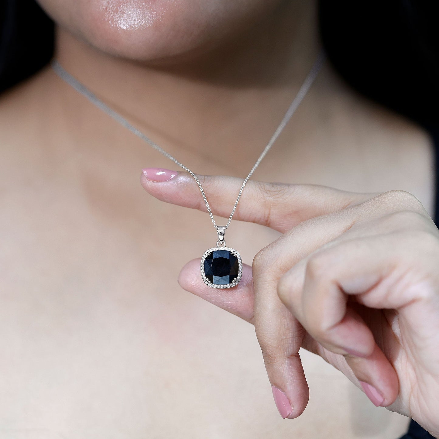 Lab Grown 12MM Black Diamond Cocktail Necklace With Chain