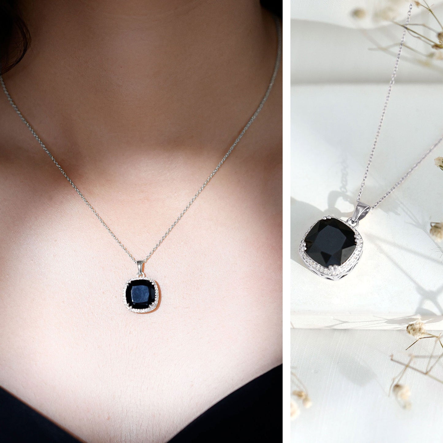 Lab Grown 12MM Black Diamond Cocktail Necklace With Chain