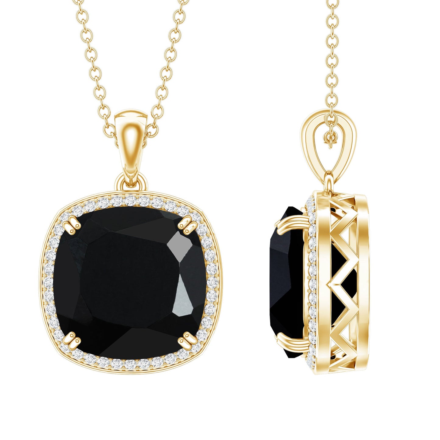 Lab Grown 12MM Black Diamond Cocktail Necklace With Chain