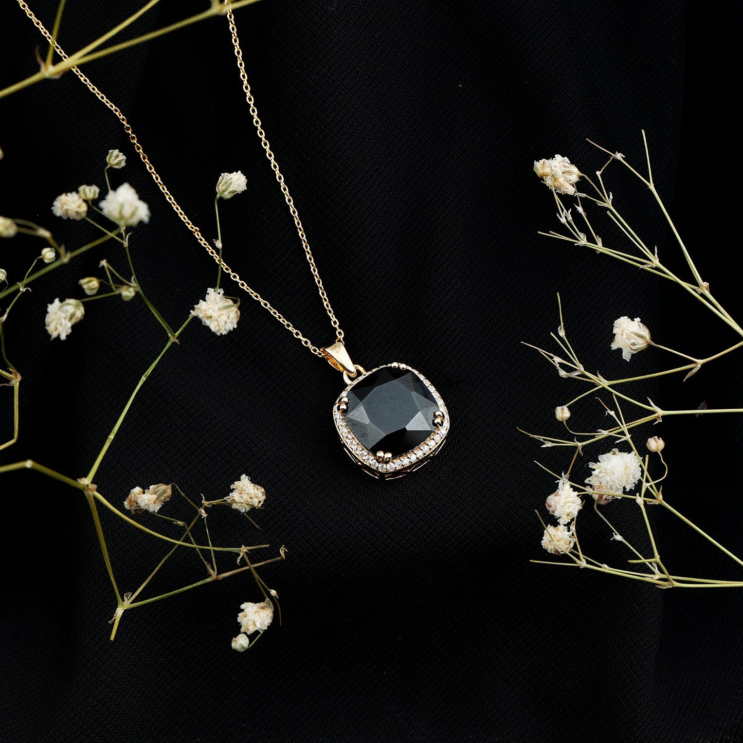 Lab Grown 12MM Black Diamond Cocktail Necklace With Chain