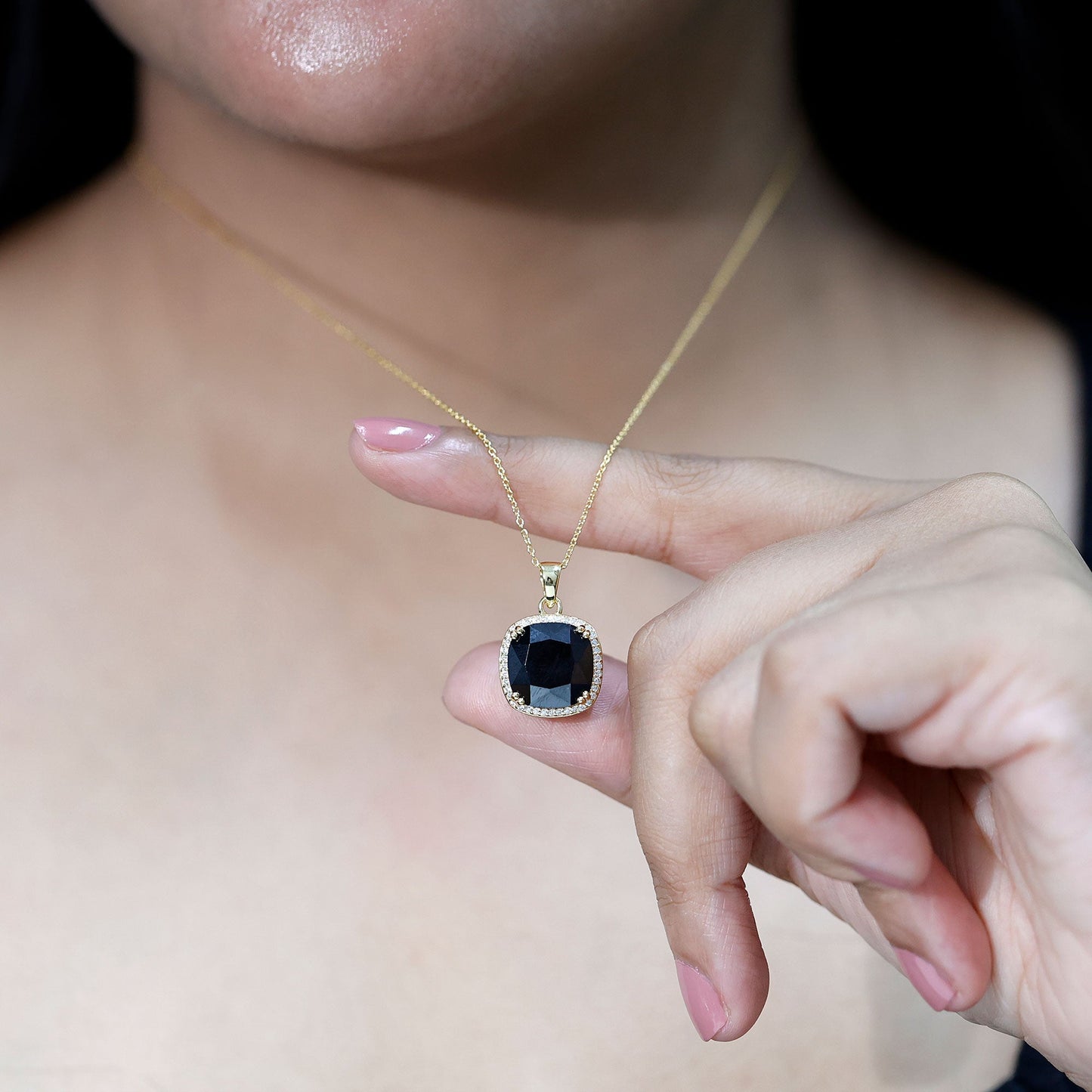 Lab Grown 12MM Black Diamond Cocktail Necklace With Chain