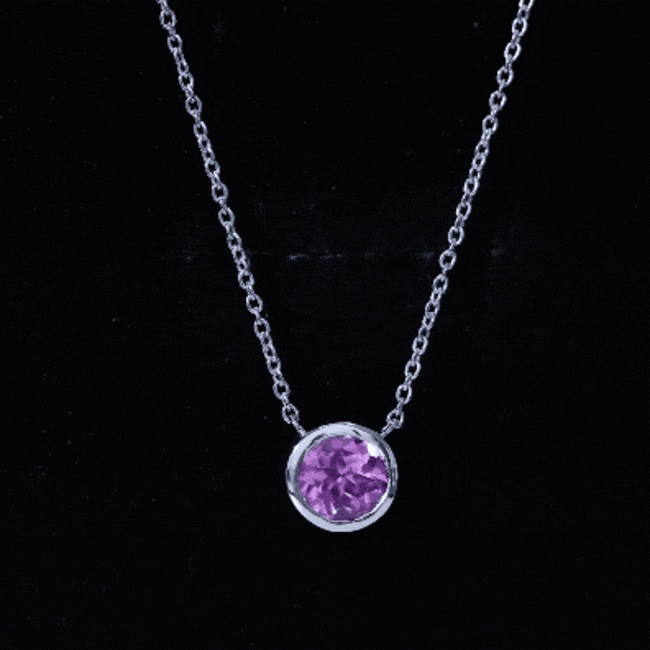 1.67 Carat Lab Grown Pink Sapphire Solitaire Necklace in Bezel Setting