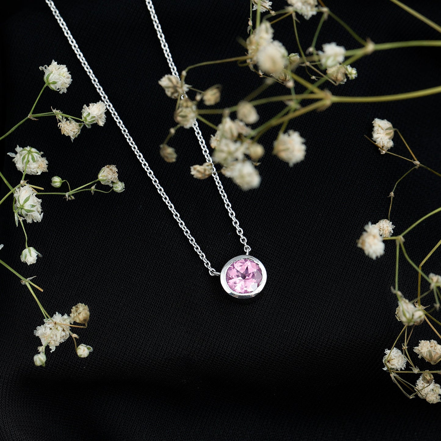 1.67 Carat Lab Grown Pink Sapphire Solitaire Necklace in Bezel Setting