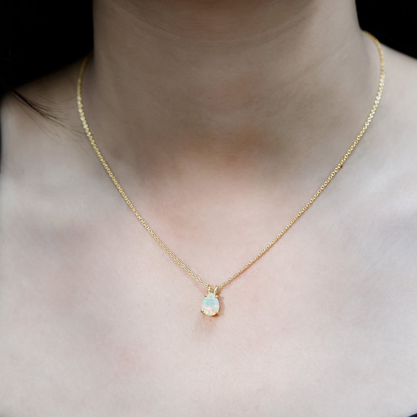 Certified Solitaire Ethiopian Opal Teardrop Necklace with Chain