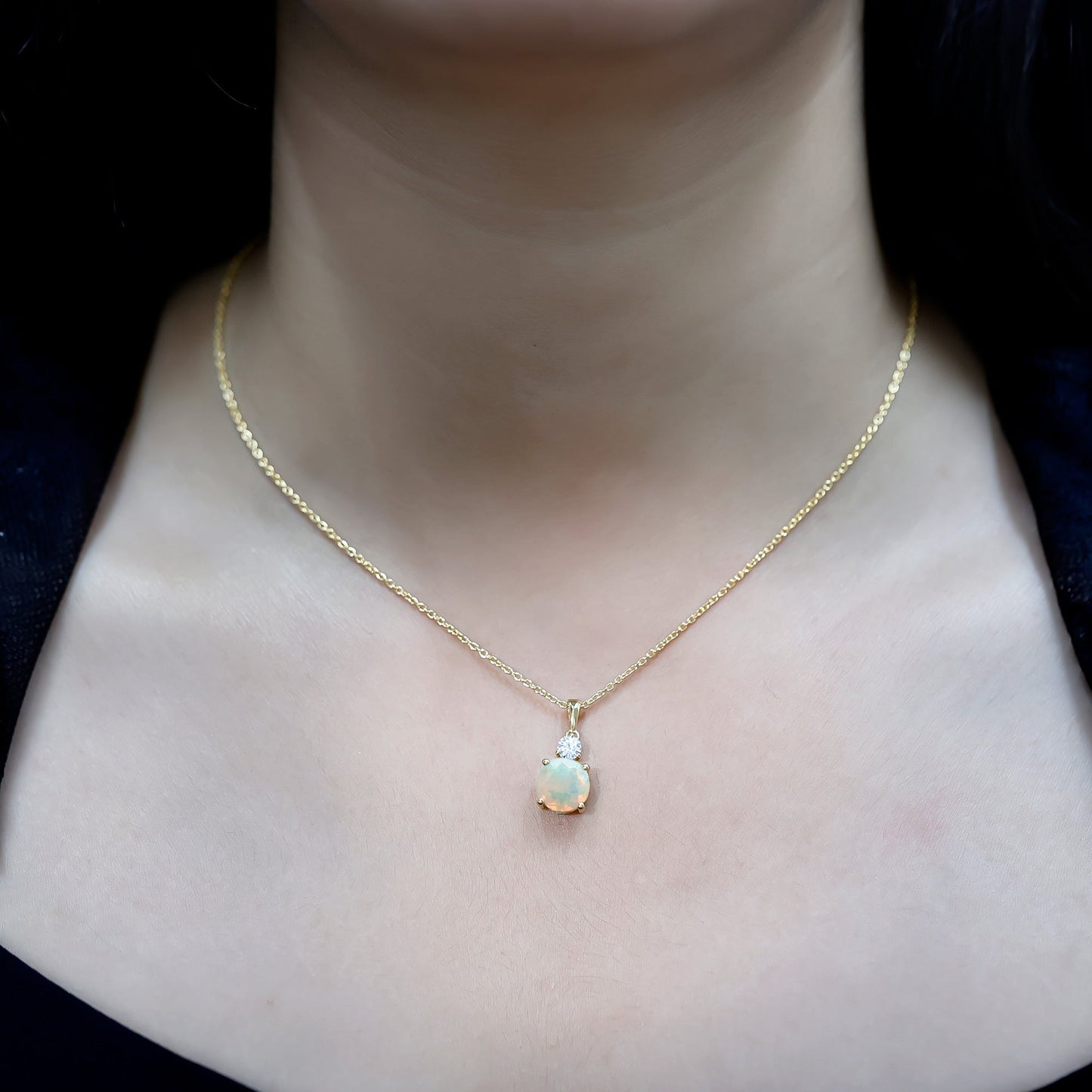 Certified 1.25 Carat Ethiopian Opal Solitaire Necklace with Moissanite