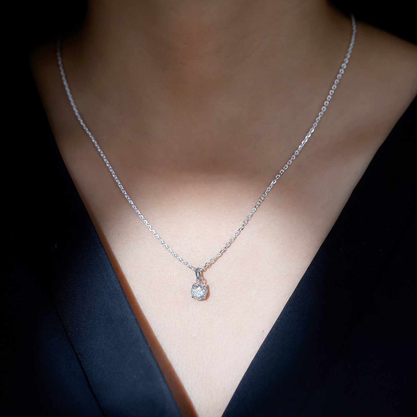 Lab Grown 1 Carat Single Diamond Necklace For Women