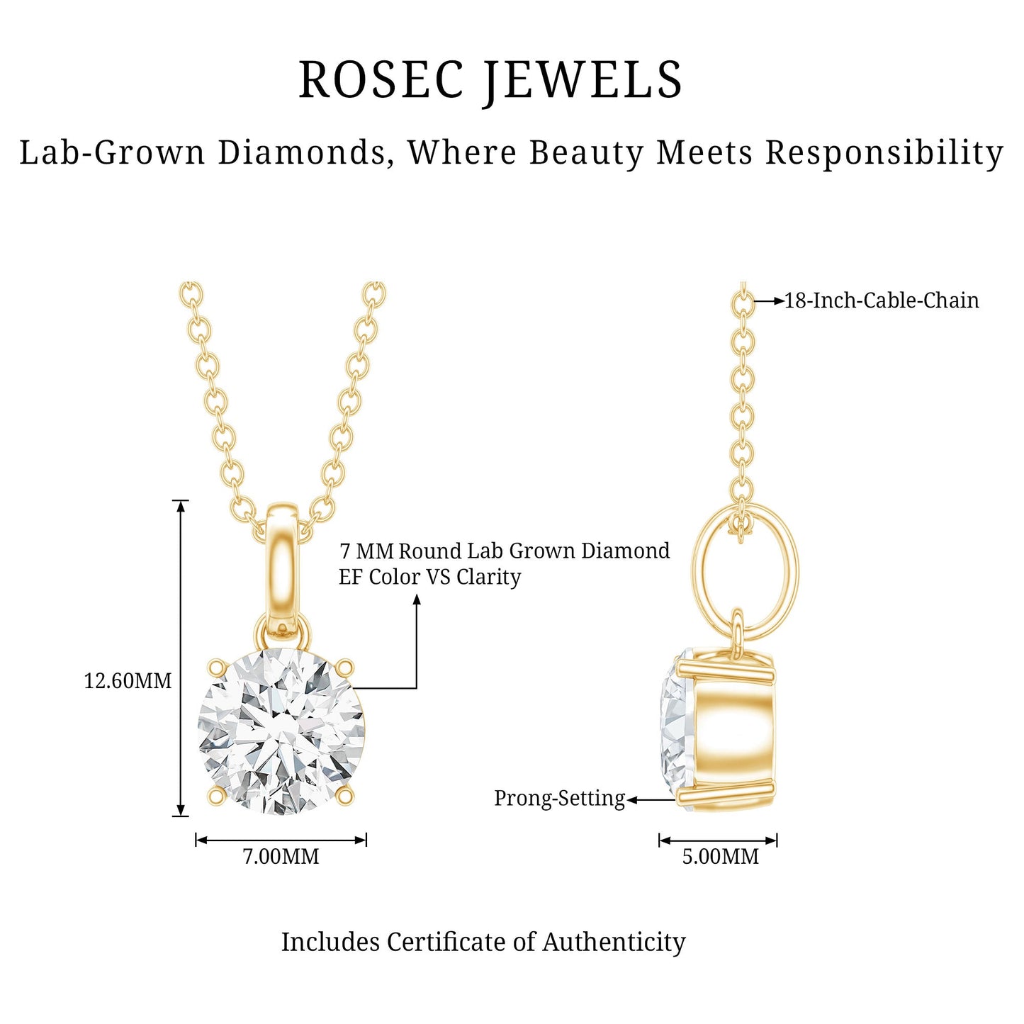 Lab Grown 1 Carat Single Diamond Necklace For Women