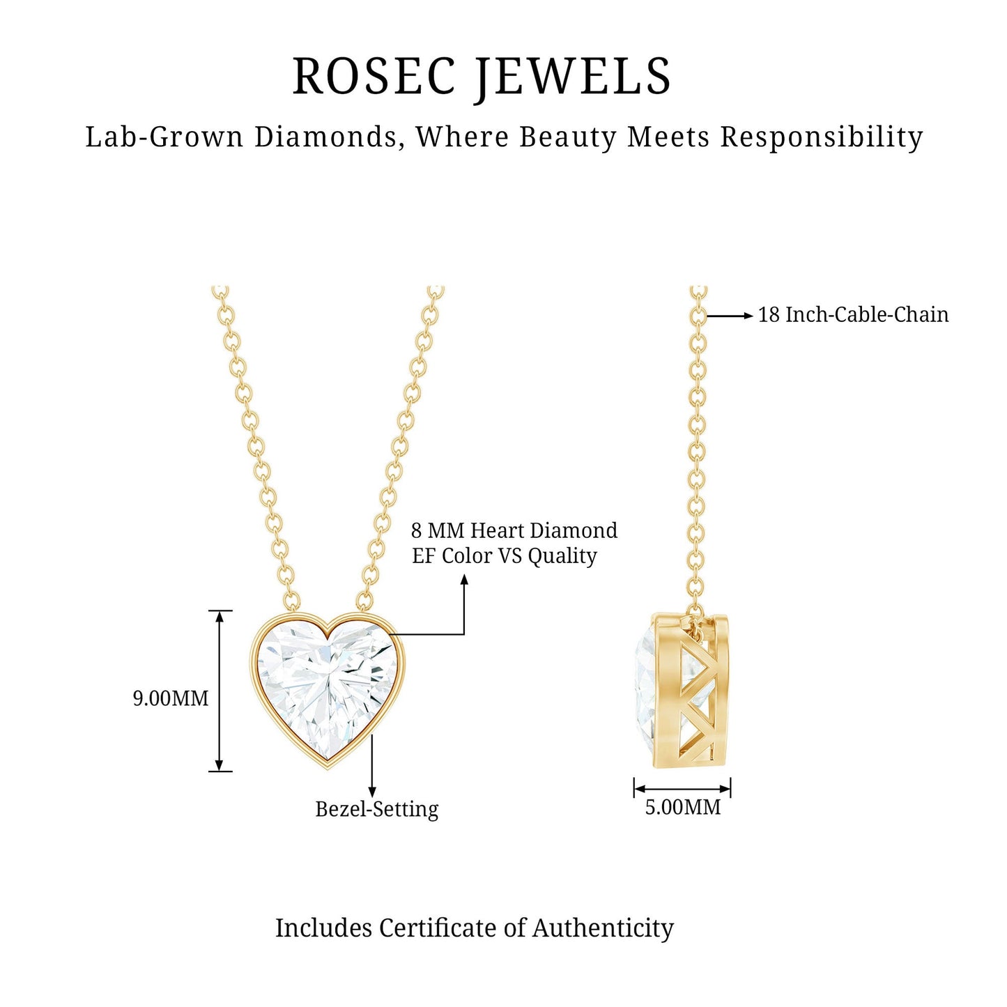 Bezel Set 8mm Lab Grown Diamond Heart Locket Necklace for Women