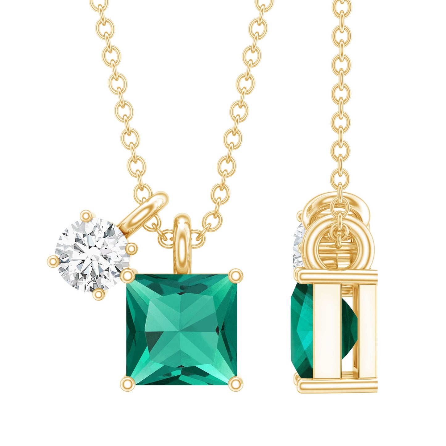 1.2 CT Princess Cut Lab Created Emerald Promise Necklace With Chain
