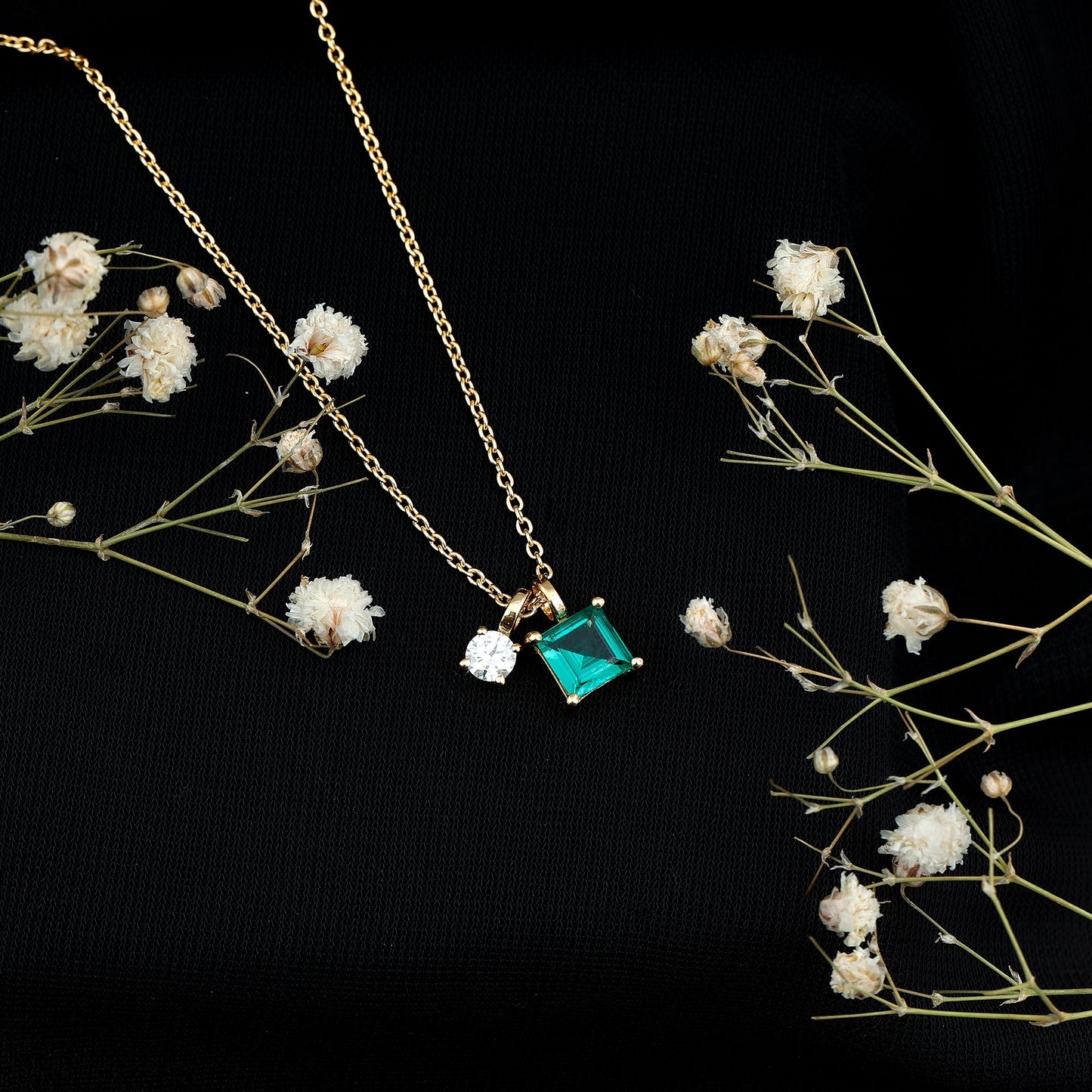 1.2 CT Princess Cut Lab Created Emerald Promise Necklace With Chain