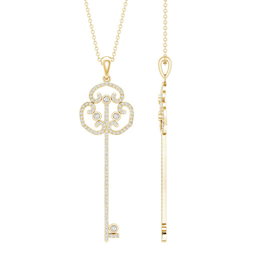 Certified Lab Created Diamond Vintage Style Key Necklace