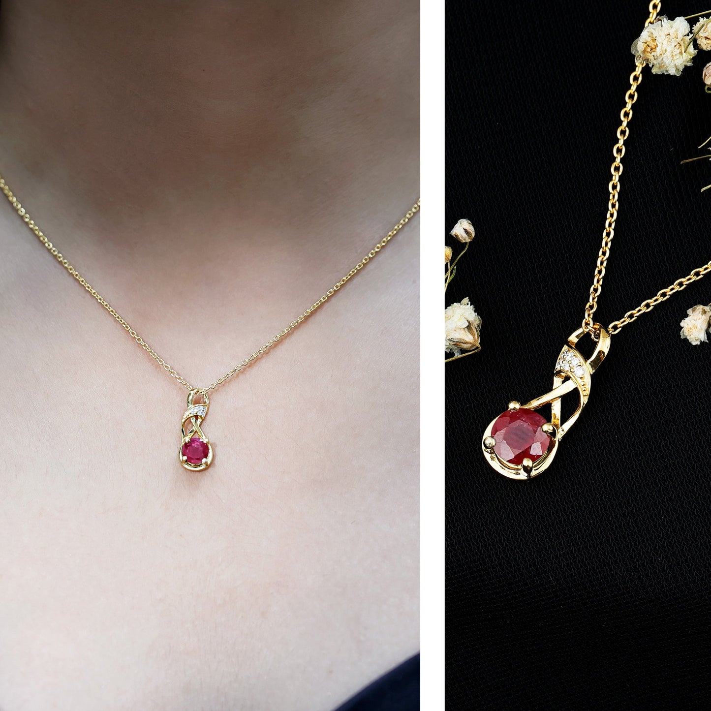 Natural 1.5 Carat Ruby and Diamond Infinity Necklace with Silver Chain