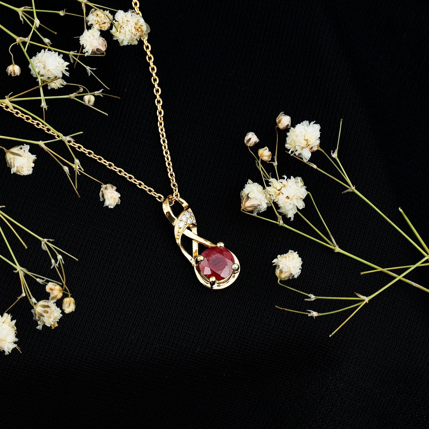 Natural 1.5 Carat Ruby and Diamond Infinity Necklace with Silver Chain