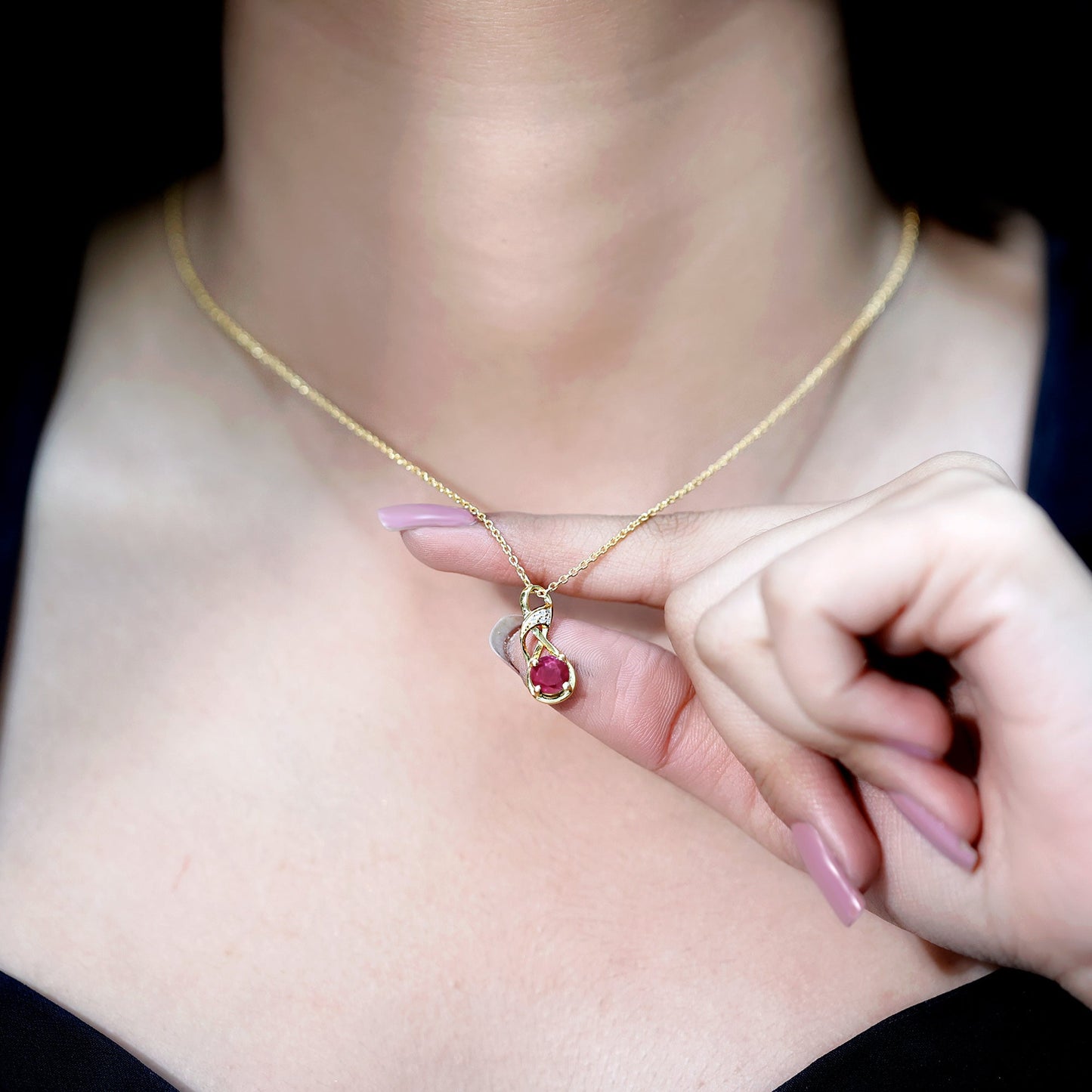 Natural 1.5 Carat Ruby and Diamond Infinity Necklace with Silver Chain