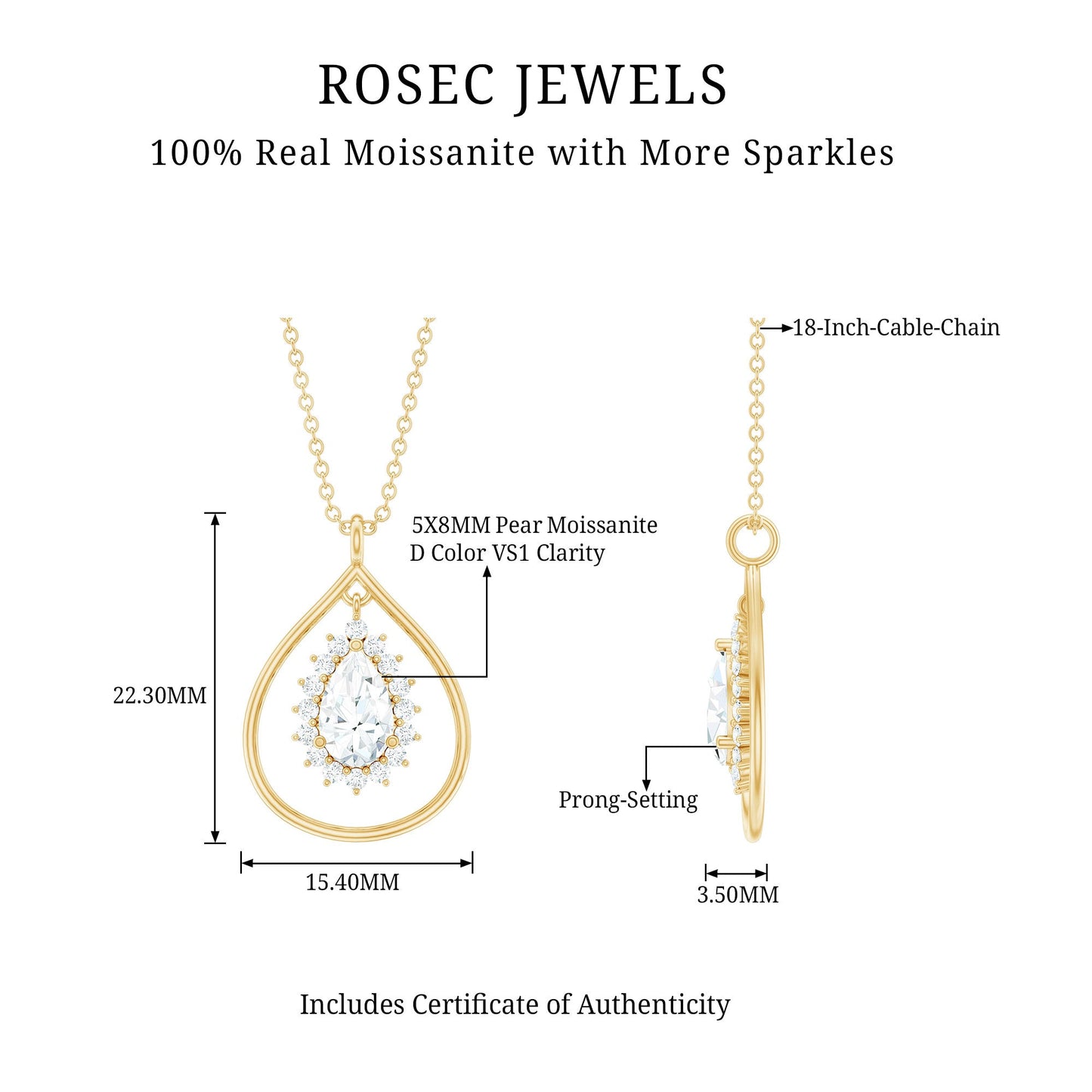 Certified Pear Shaped Moissanite Wedding Necklace for Bride