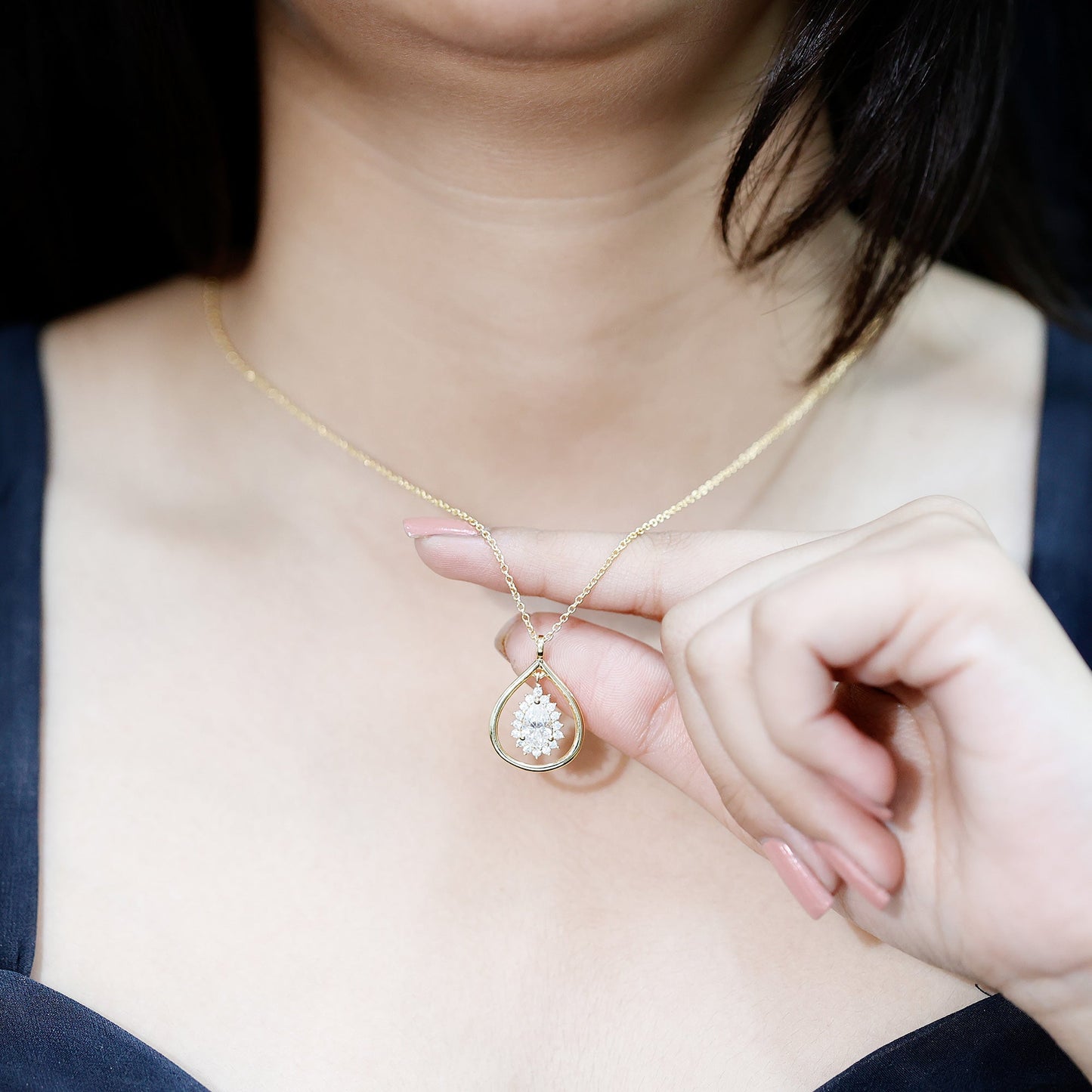 Certified Pear Shaped Moissanite Wedding Necklace for Bride