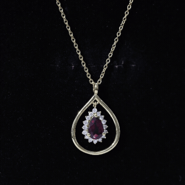 Rhodolite Garnet and Diamond Teardrop Necklace with Silver Chain