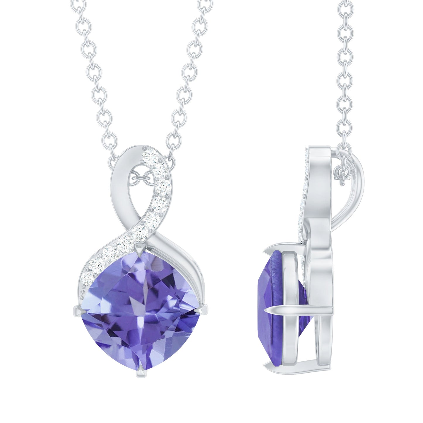 Genuine 1.89 Carat Tanzanite Infinity Necklace with Silver Chain