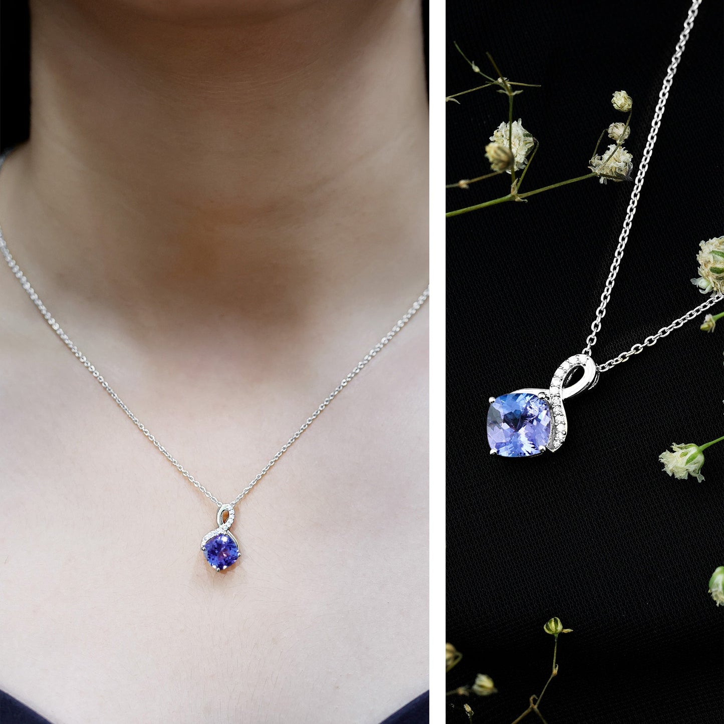 Genuine 1.89 Carat Tanzanite Infinity Necklace with Silver Chain