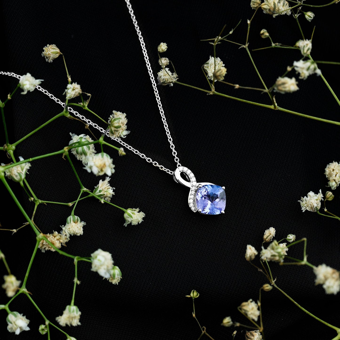 Genuine 1.89 Carat Tanzanite Infinity Necklace with Silver Chain