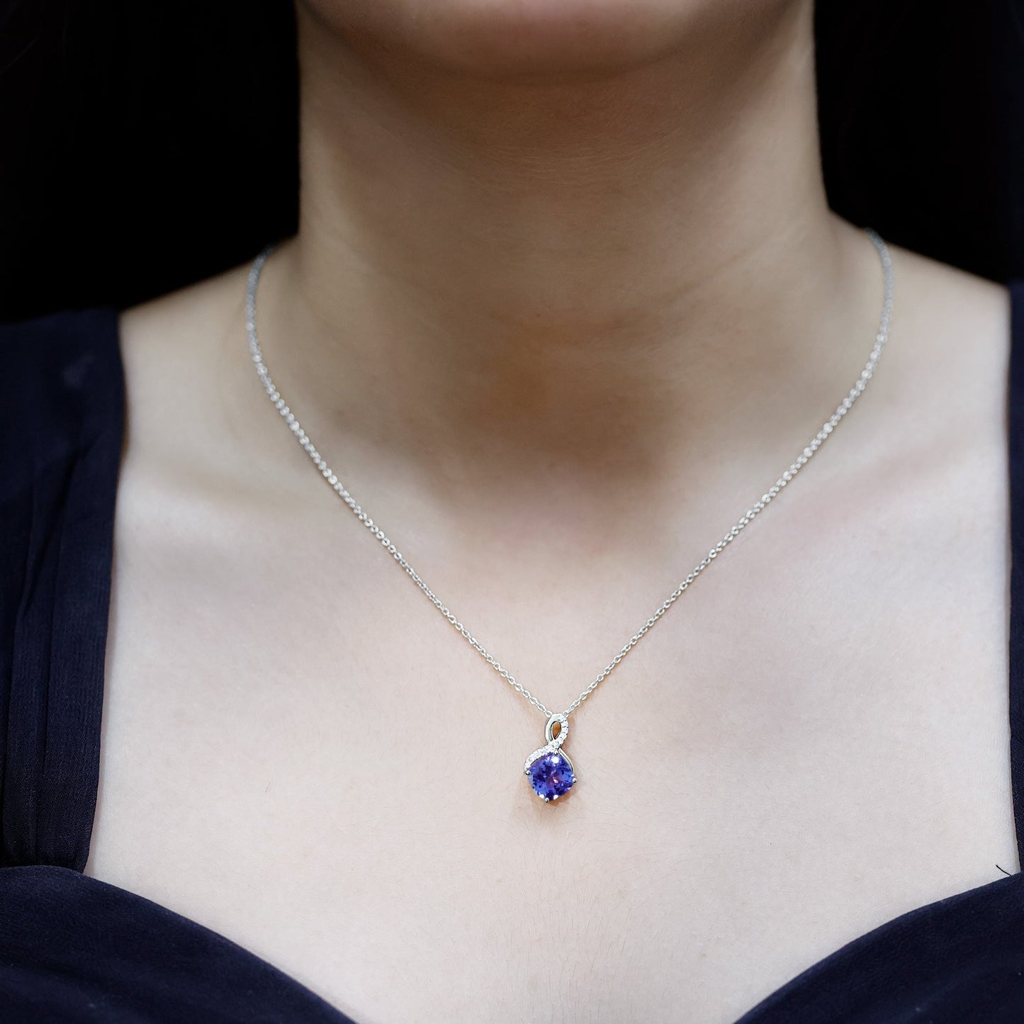 Genuine 1.89 Carat Tanzanite Infinity Necklace with Silver Chain