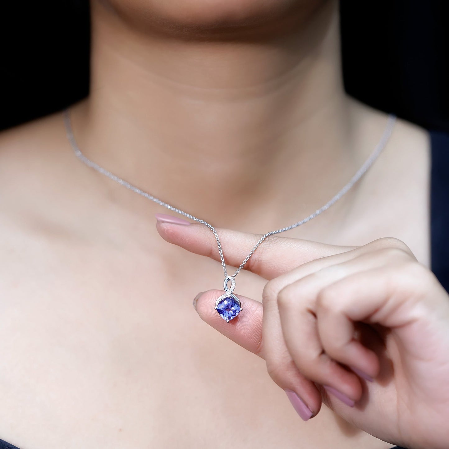 Genuine 1.89 Carat Tanzanite Infinity Necklace with Silver Chain