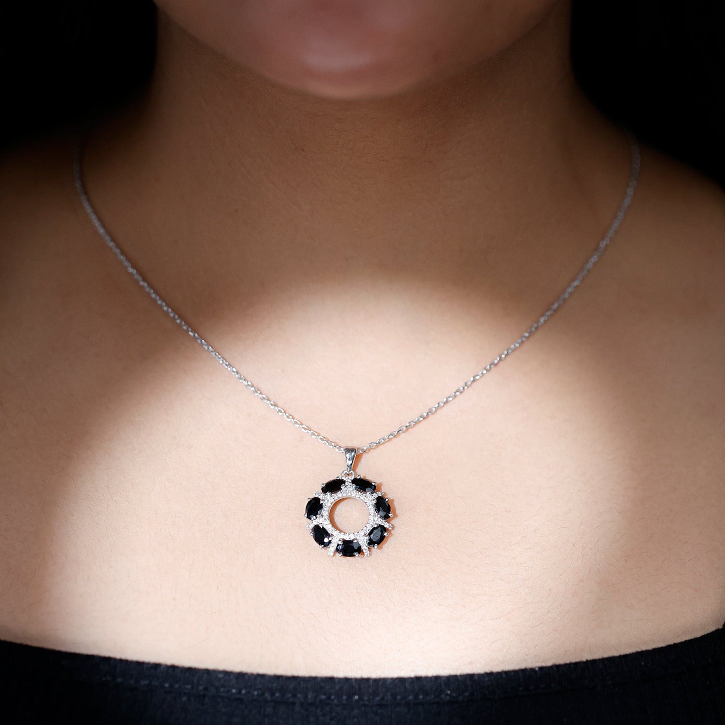 3 CT Oval Cut Black Spinel Elegant Pendant with Moissanite
