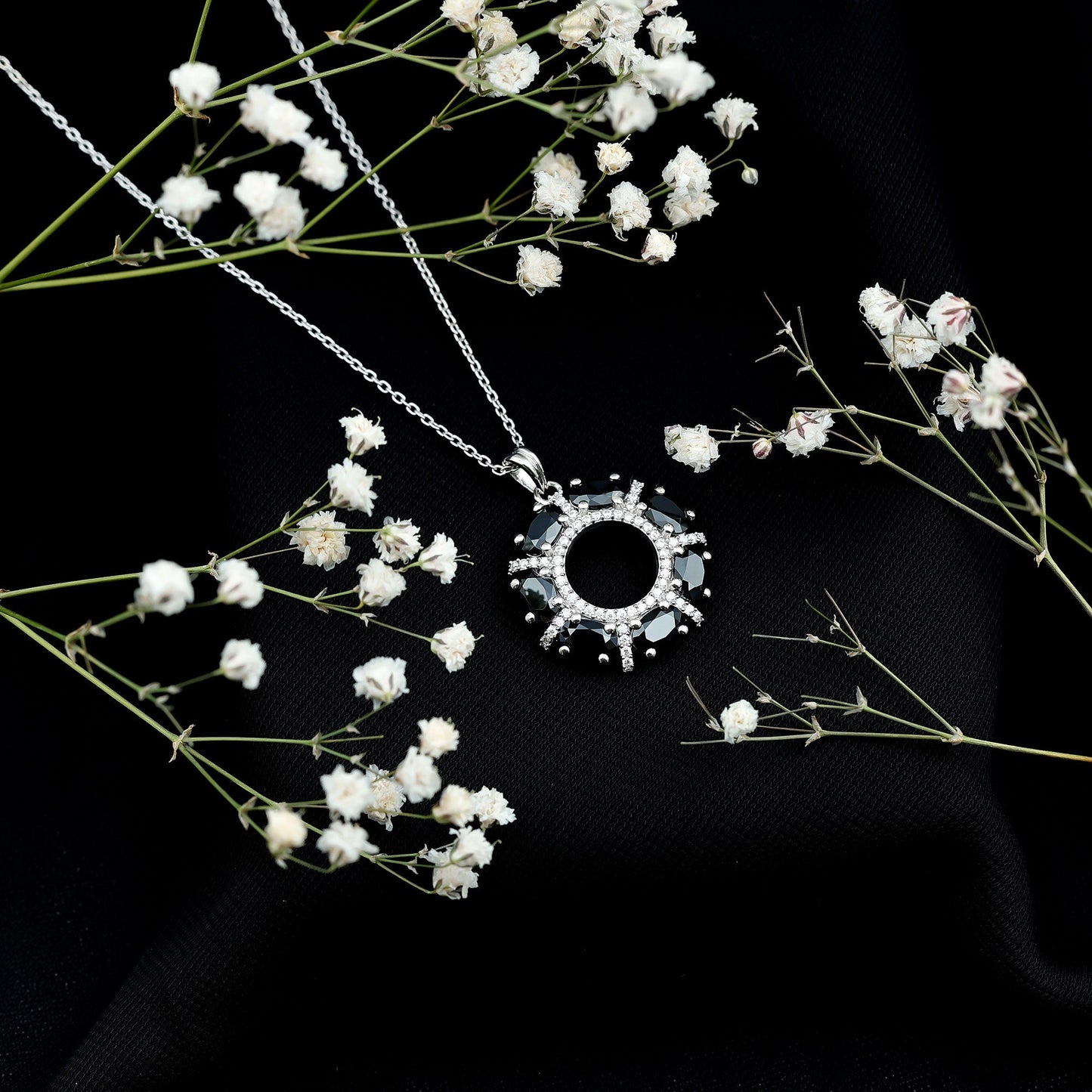 3 CT Oval Cut Black Spinel Elegant Pendant with Moissanite