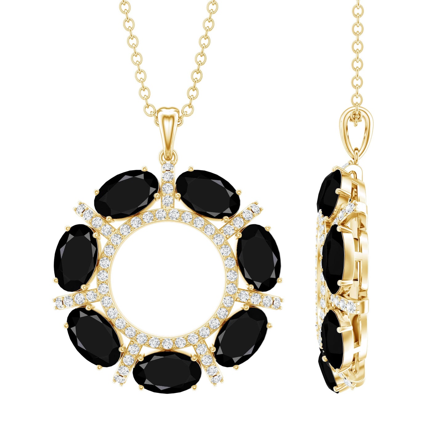 3 CT Oval Cut Black Spinel Elegant Pendant with Moissanite