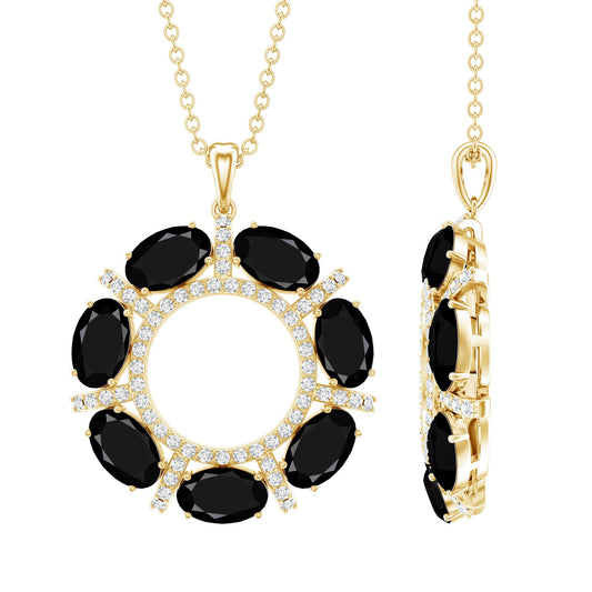 3 CT Oval Cut Black Spinel Elegant Pendant with Moissanite