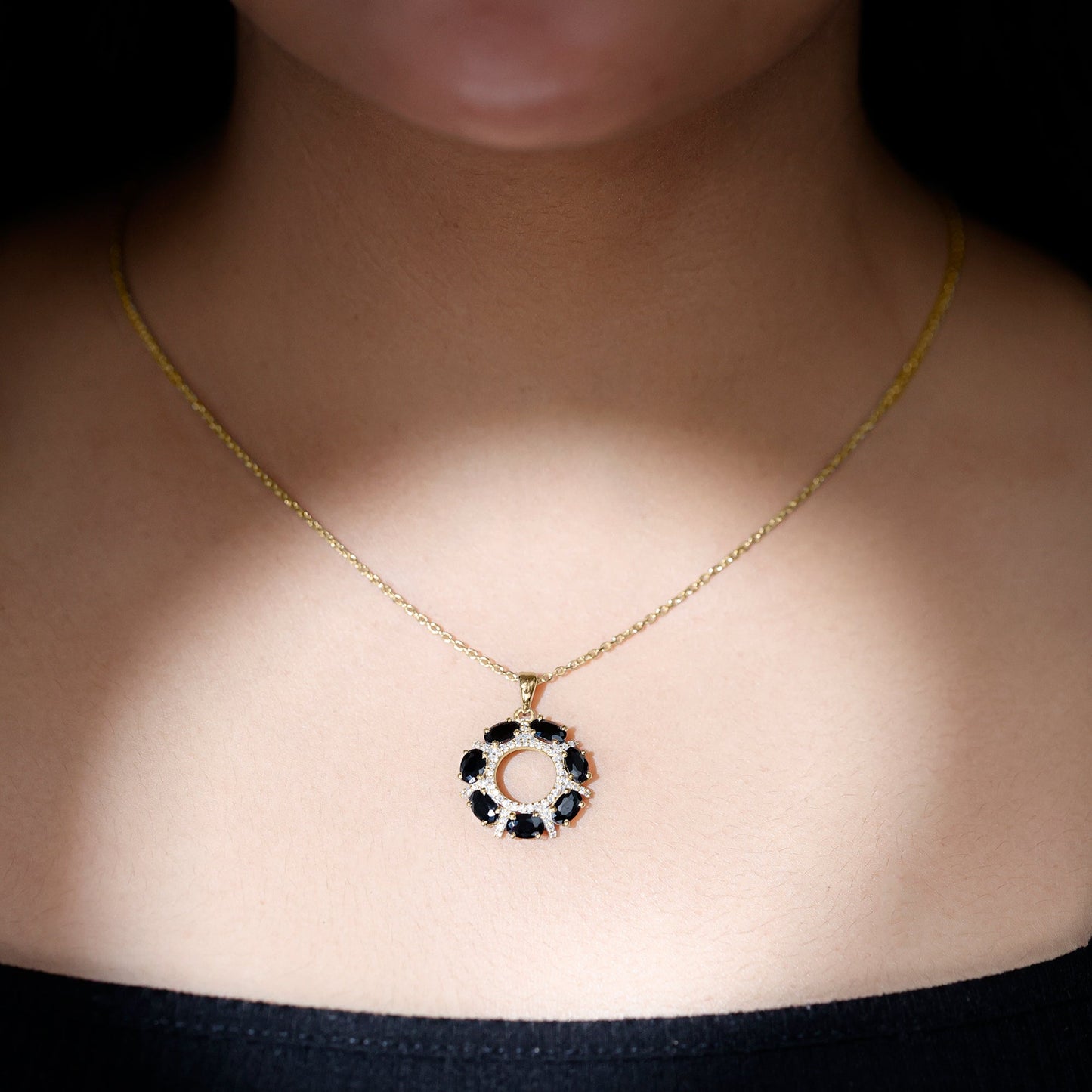 3 CT Oval Cut Black Spinel Elegant Pendant with Moissanite