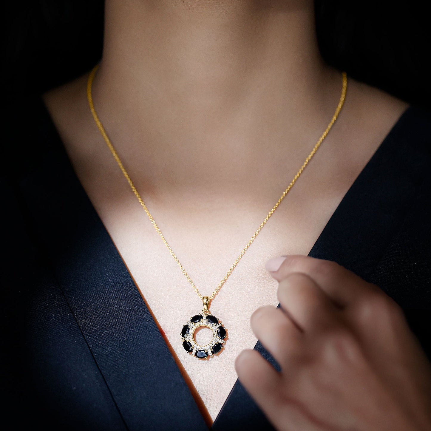 3 CT Oval Cut Black Spinel Elegant Pendant with Moissanite