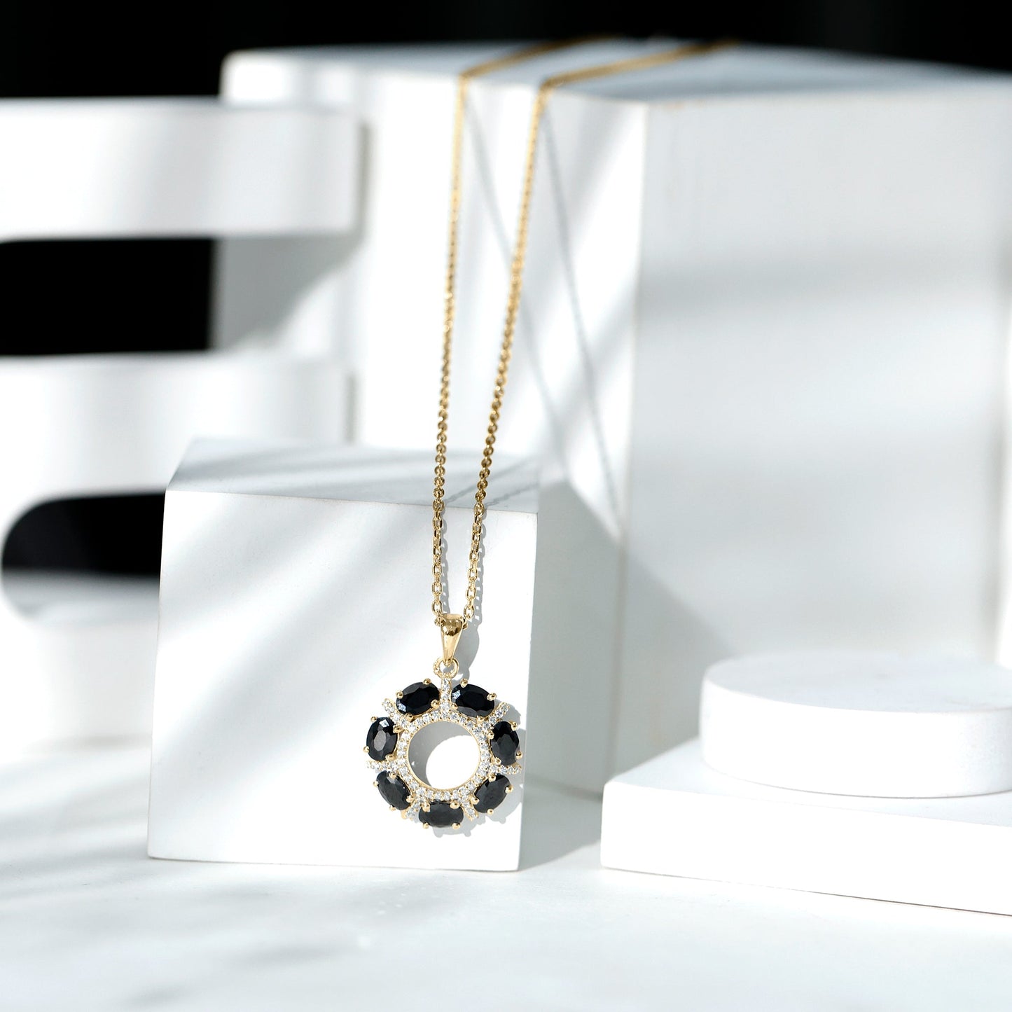 3 CT Oval Cut Black Spinel Elegant Pendant with Moissanite