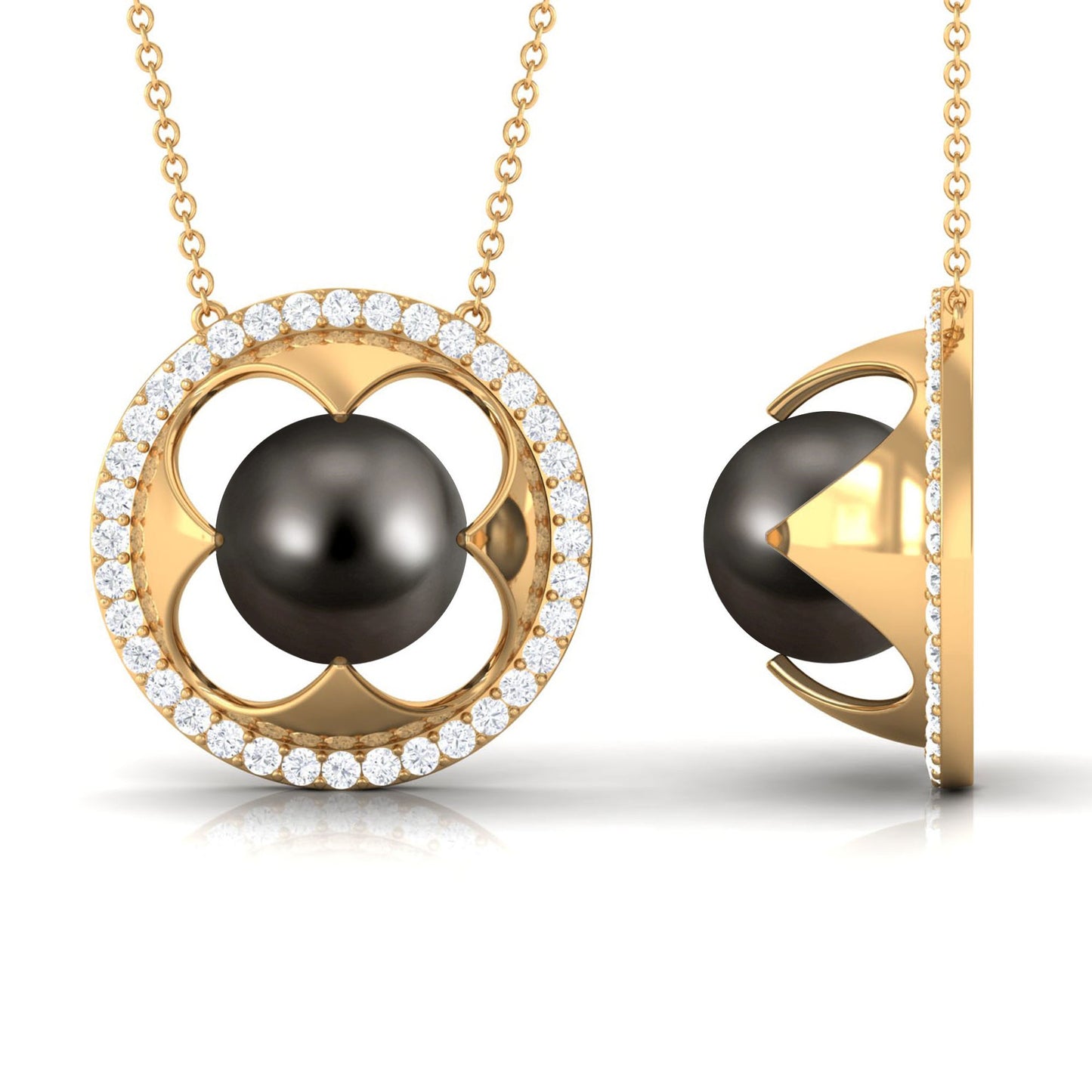 8.50 CT Solitaire Tahitian Pearl and Diamond Flower Necklace